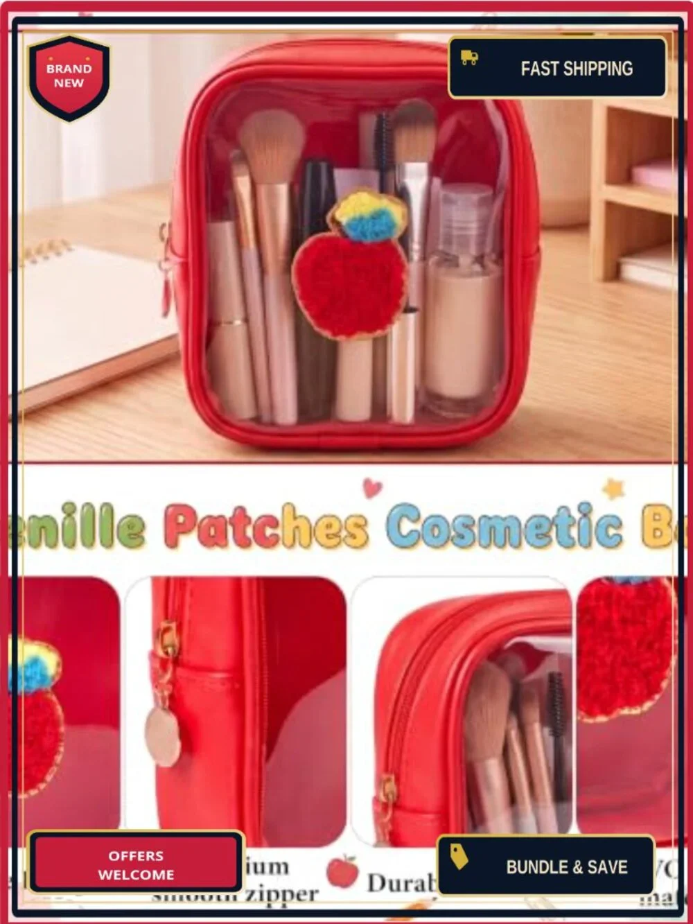 Teacher Gift Set 6 Clear Makeup Bags PVC Pouch Zipper Waterproof Cosmetic